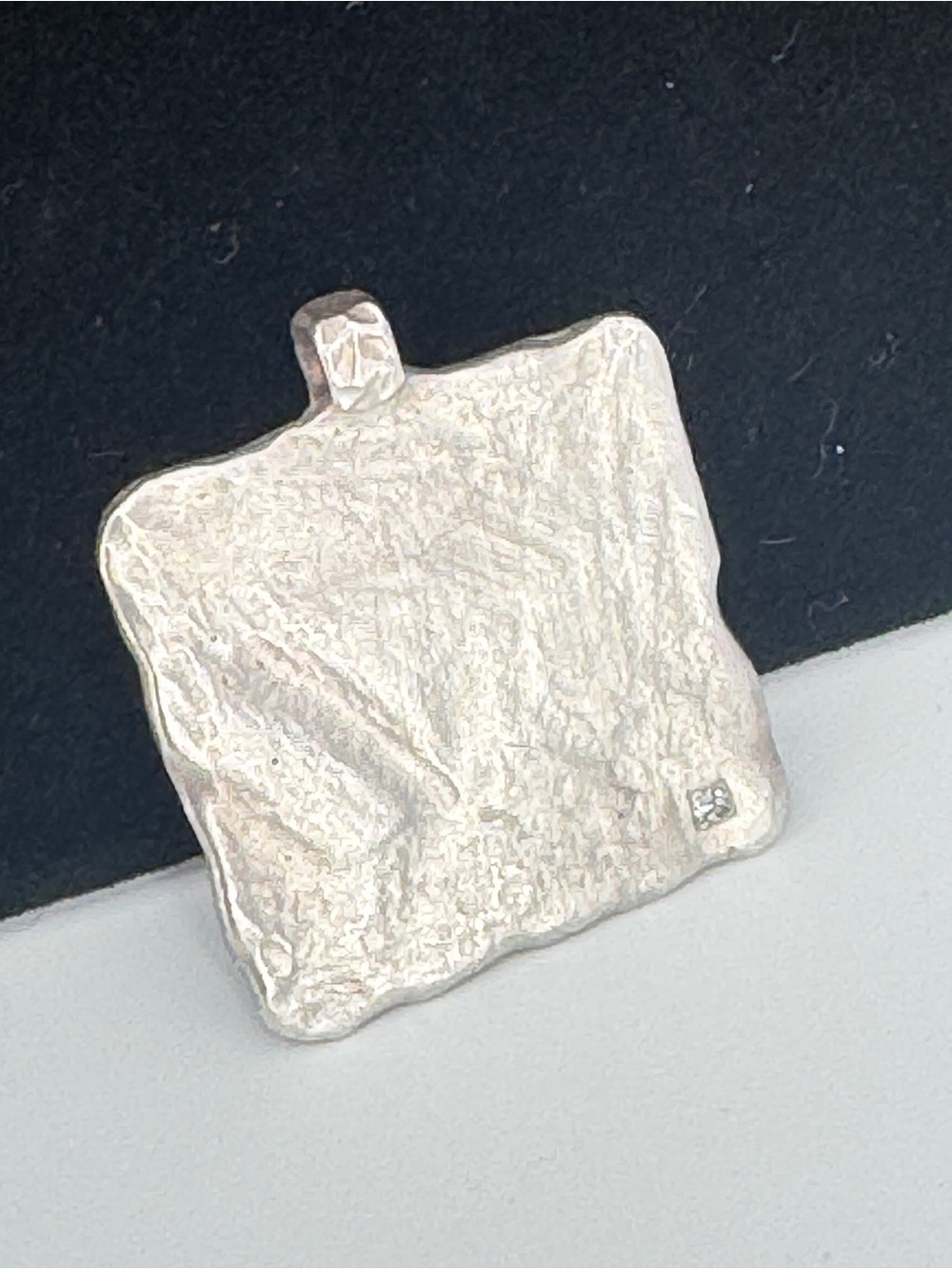 Vintage Saundra Messinger Sterling Silver Diamond Square Pendant Necklace